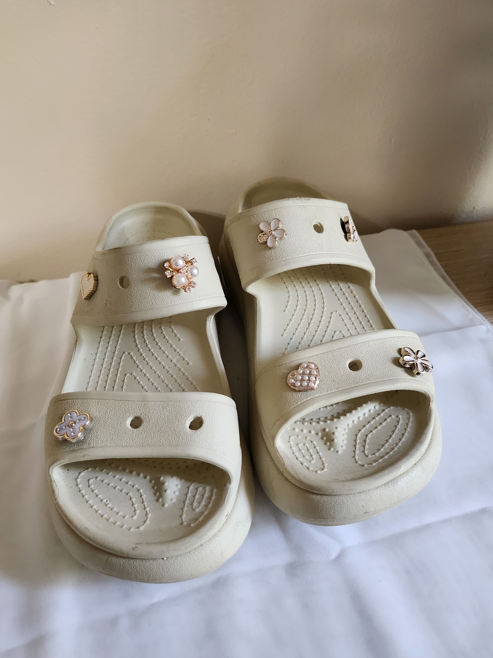 Cr9c Cream Slide Sandals with Floral Charms